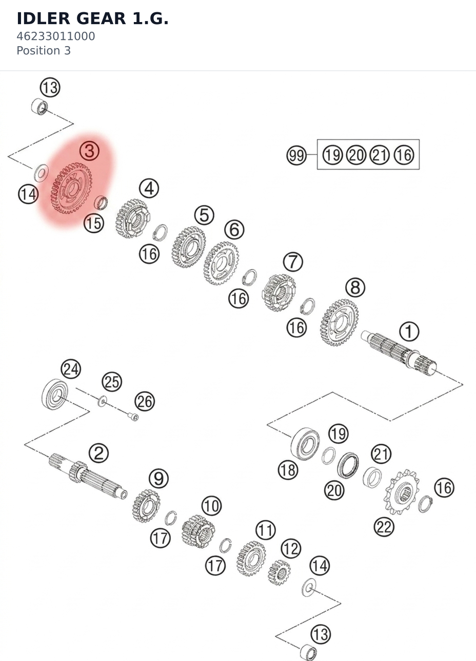 Diagram preview: IDLER GEAR 1.G. (46233011000)