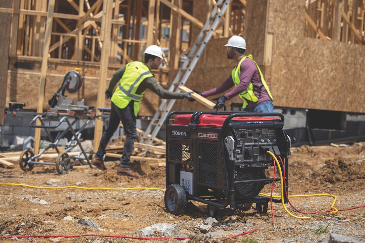 Honda EB10000 industrial generator powering a construction jobsite