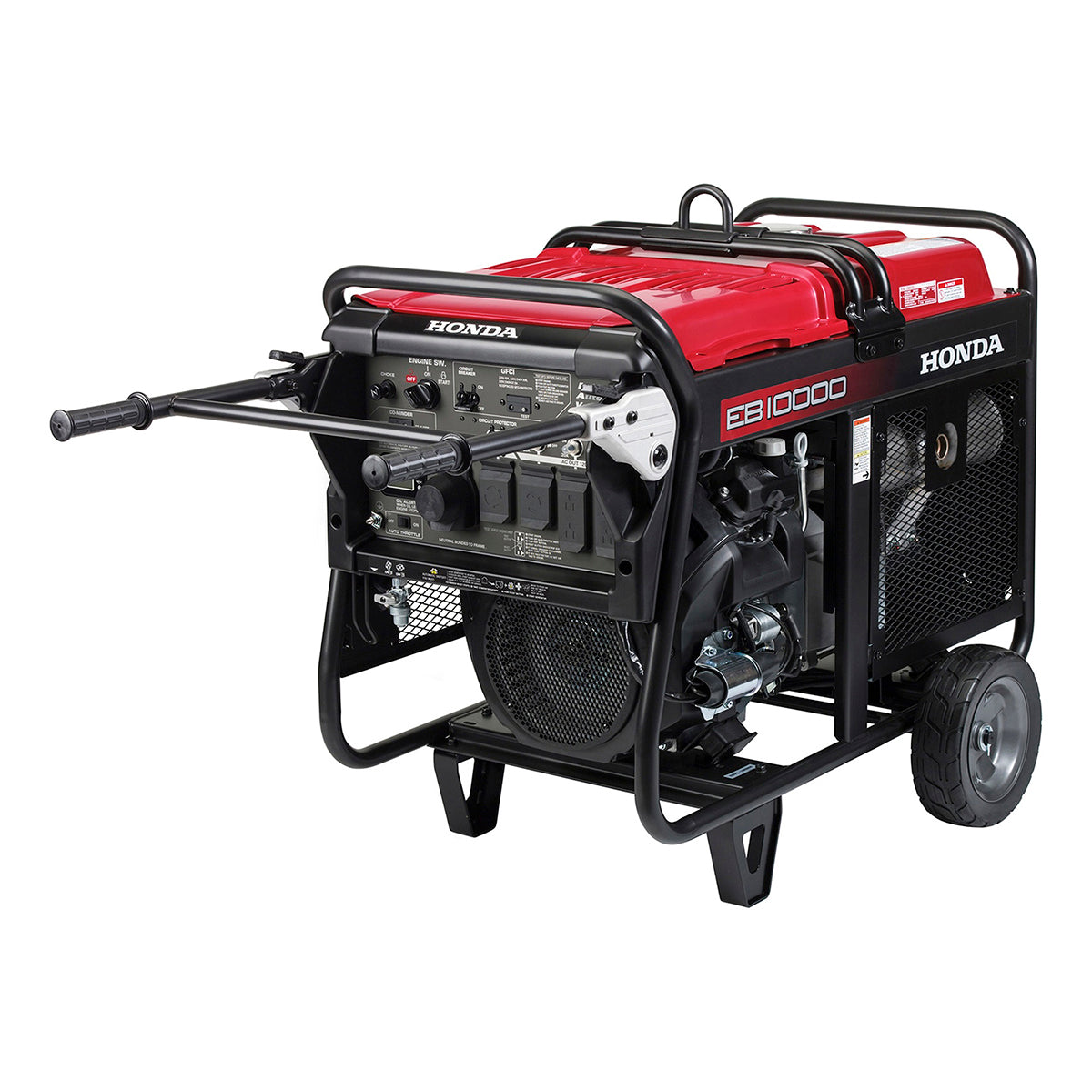 Honda EB10000 generator with folding handles raised for transport