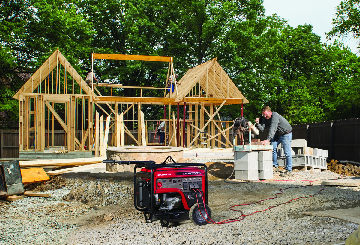 Honda EB5000 industrial generator with CO-MINDER on a construction site