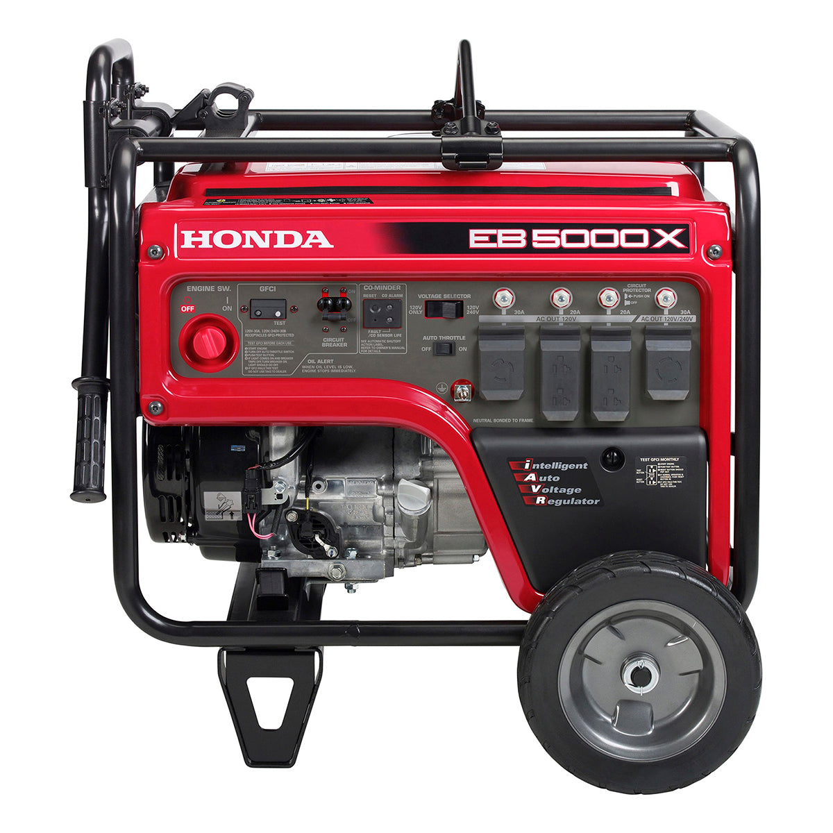 Front view of the Honda EB5000 industrial generator control panel