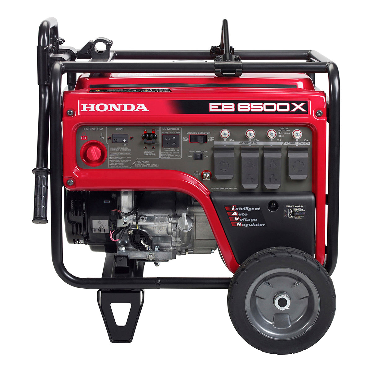 Front view of the Honda EB6500 industrial generator control panel