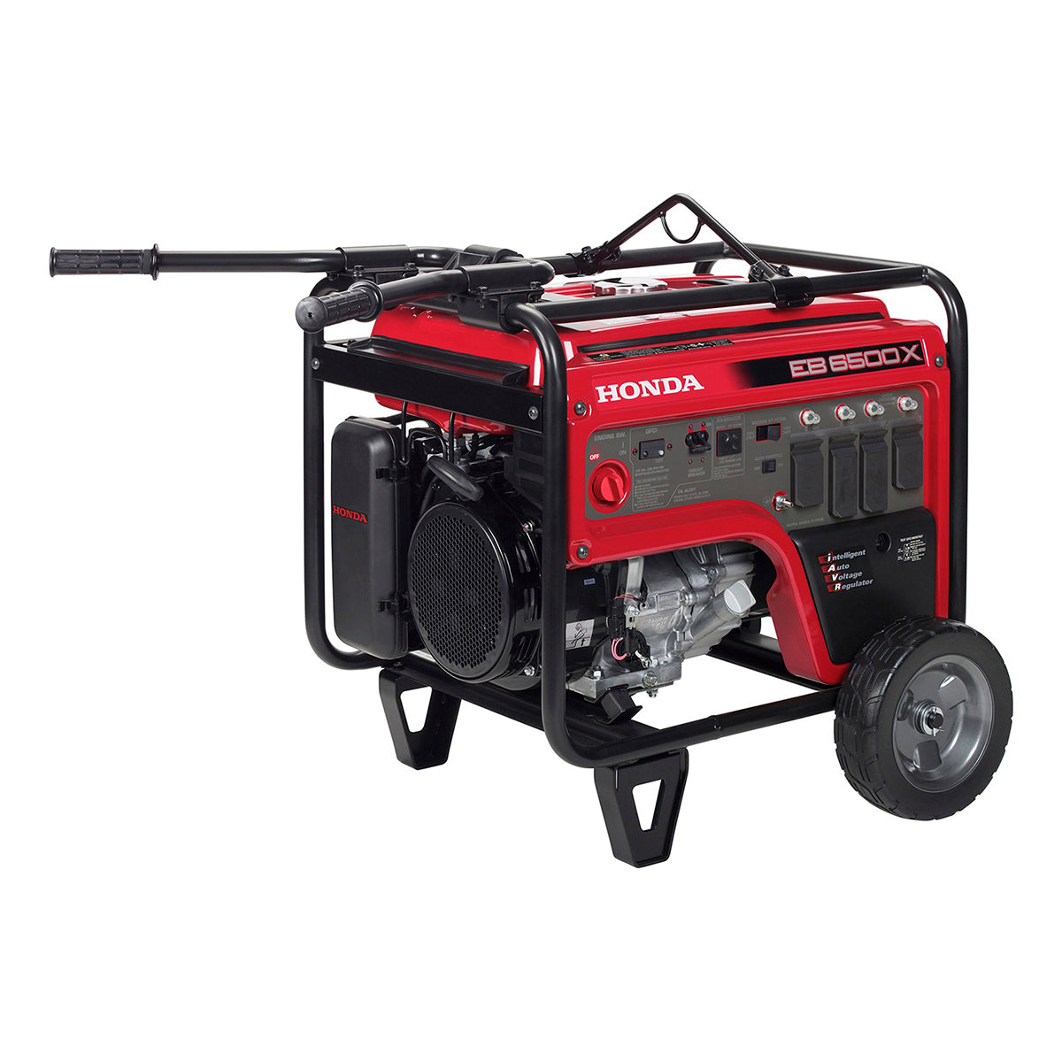 Honda EB6500 generator with folding handles raised for transport