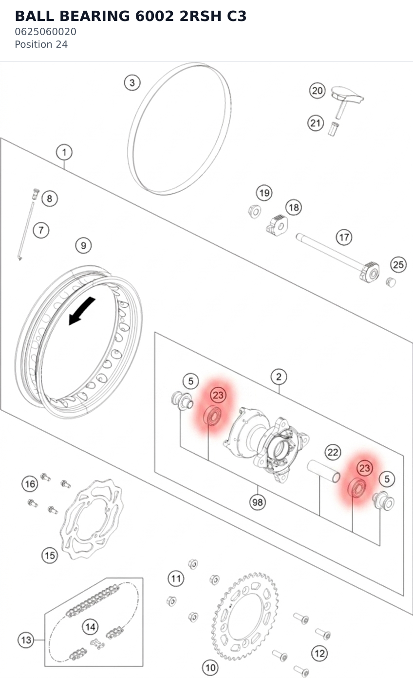 Diagram preview: BALL BEARING 6002 2RSH C3 (0625060020)
