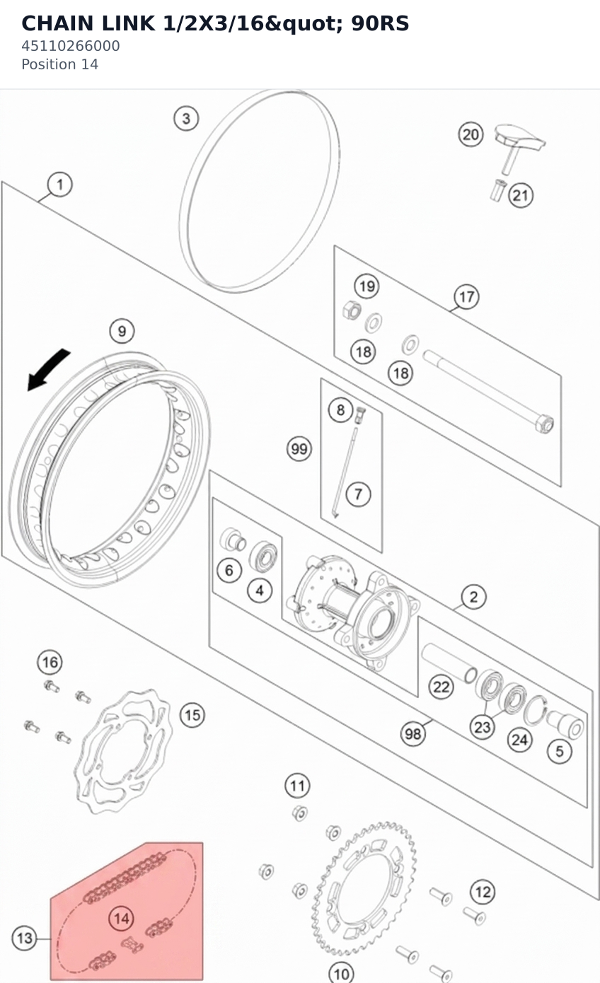 Diagram preview: CHAIN LINK 1/2X3/16" 90RS (45110266000)