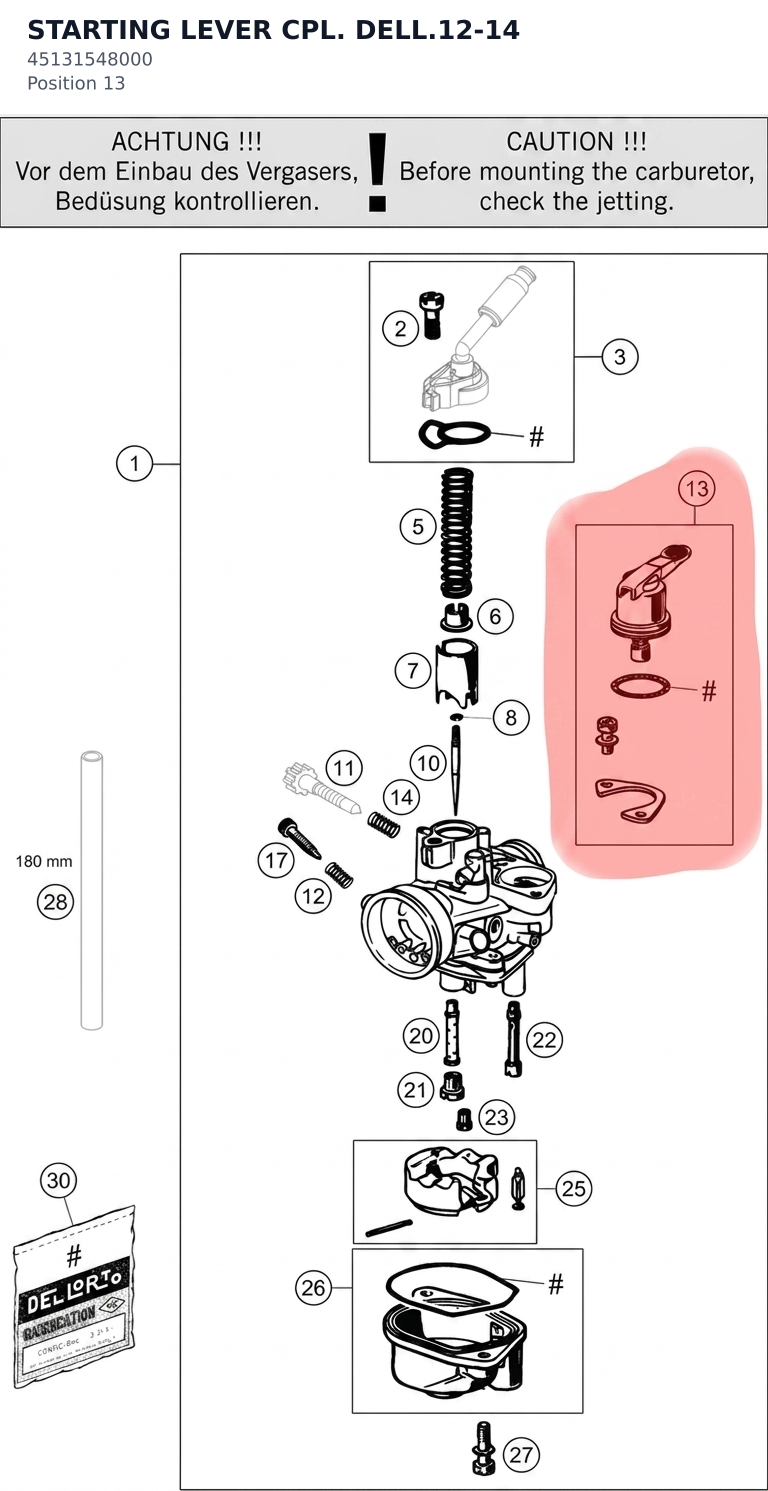 Diagram preview: STARTING LEVER CPL. DELL.12-14 (45131548000)