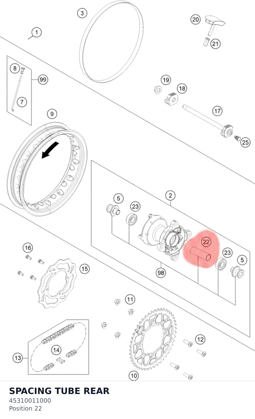 Diagram preview: SPACING TUBE REAR (45310011000)