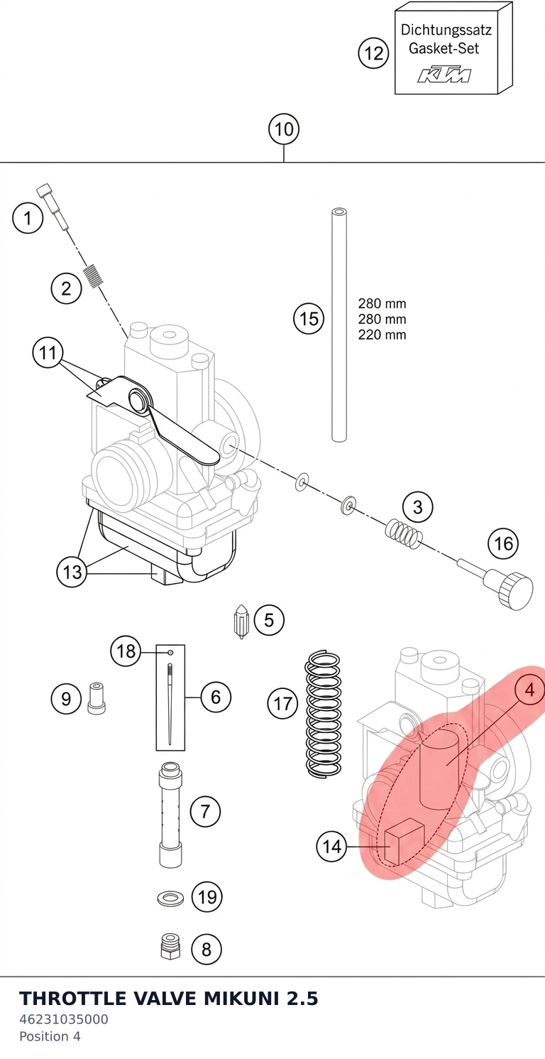 Diagram preview: THROTTLE VALVE MIKUNI 2.5 (46231035000)
