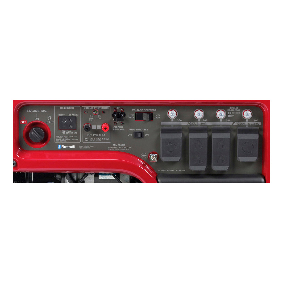 Honda EM5000SX control panel with GFCI duplex outlets and 120/240V selector