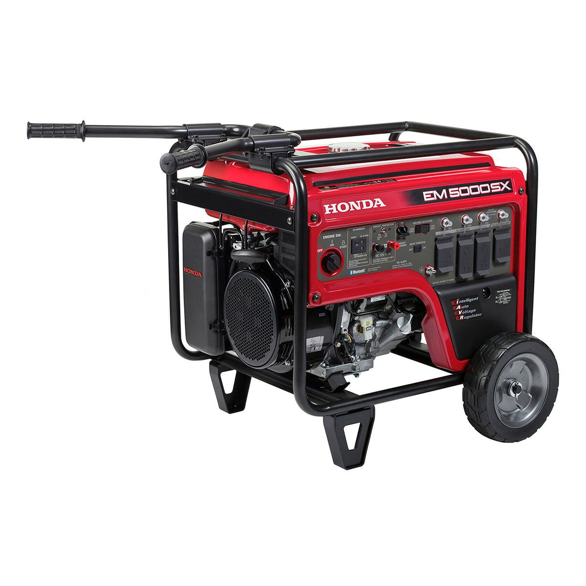 Honda EM5000SX generator with folding handles raised for transport