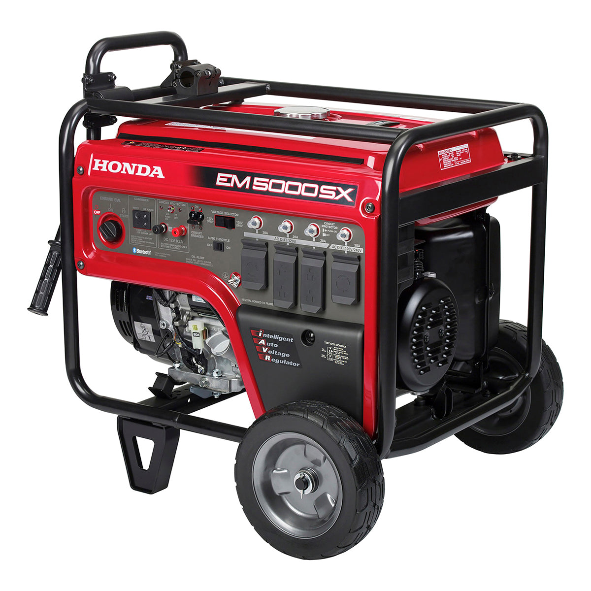 Left side view of the Honda EM5000SX generator with wheel kit
