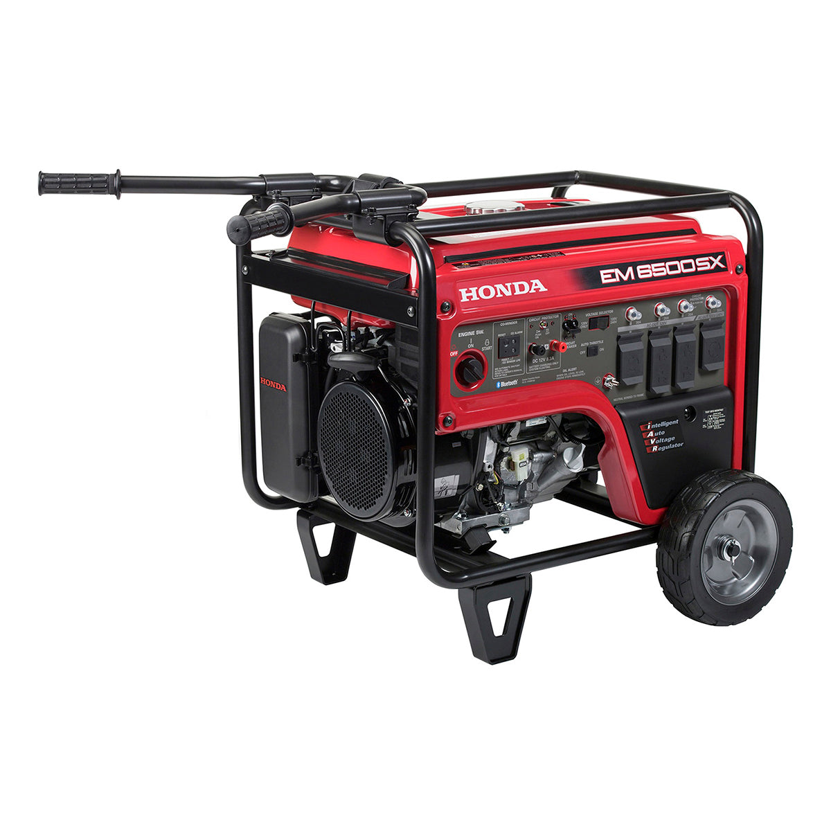Honda EM6500SX generator with folding handles raised for transport