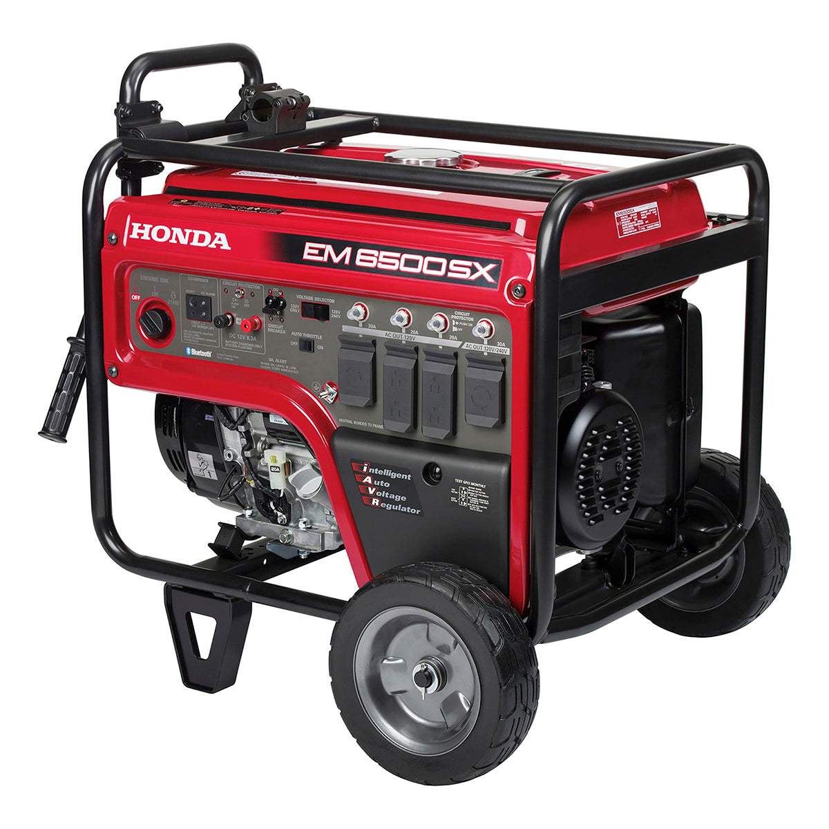 Left side view of the Honda EM6500SX generator with wheel kit
