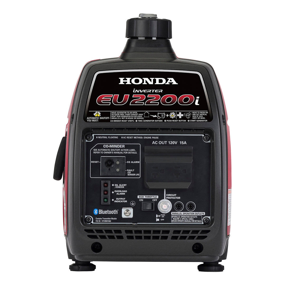 Front view of the Honda EU2200i inverter generator with CO-MINDER