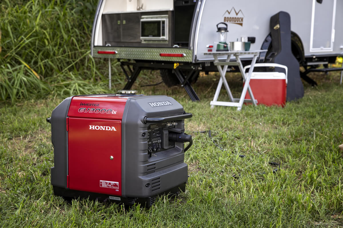 Honda EU3000iS quiet inverter generator in outdoor use