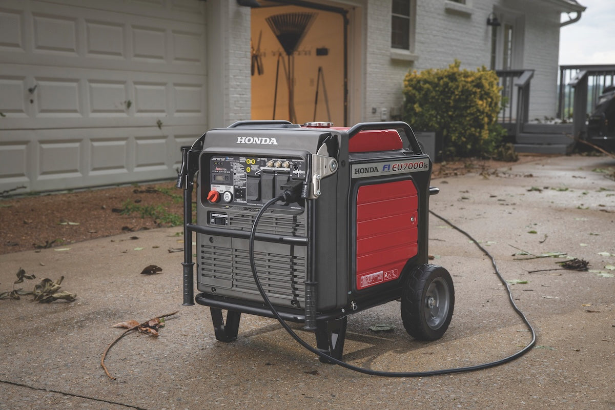 Honda EU7000iS generator supplying RV power at a campsite