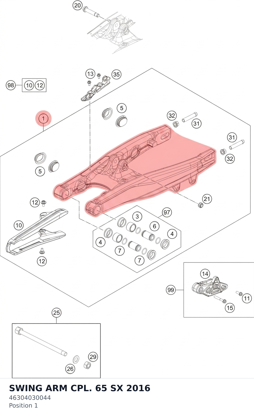 Diagram preview: SWING ARM CPL. 65 SX 2016 (46304030044)