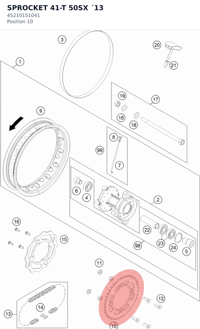 Diagram preview: SPROCKET 41-T 50SX ´13 (45210151041)
