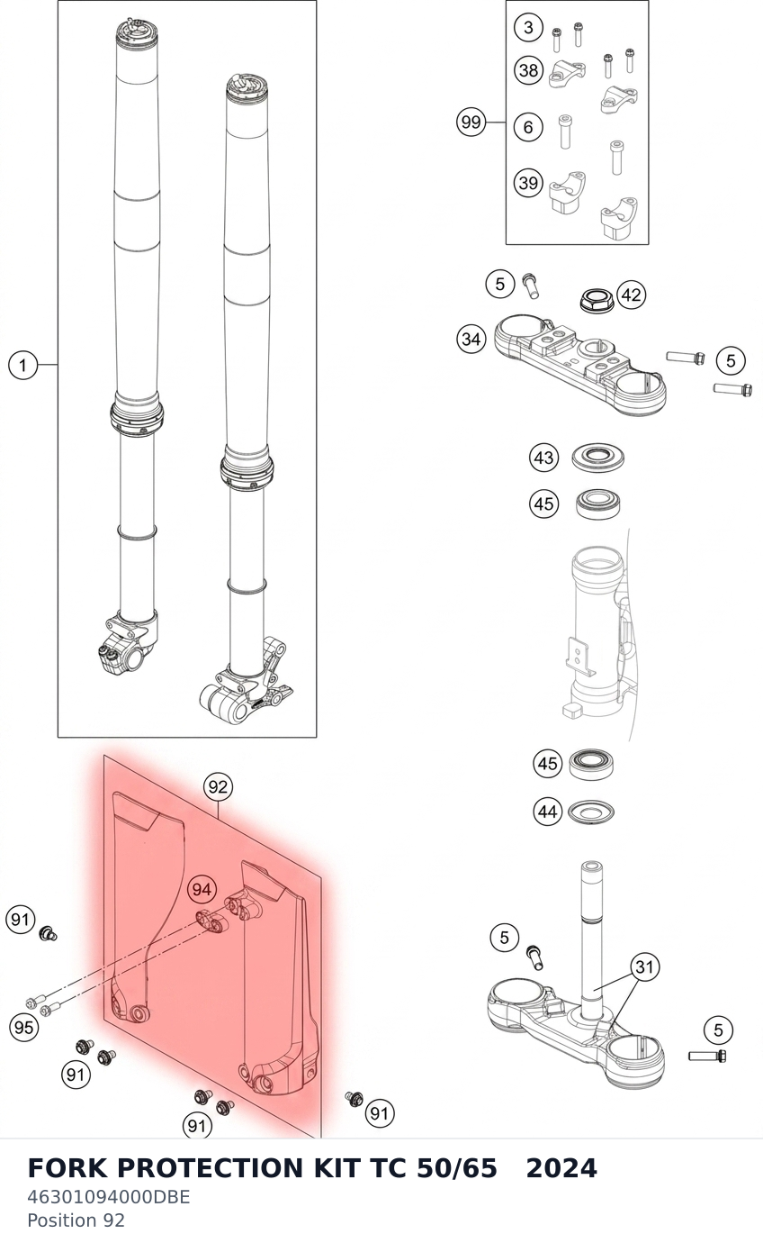 Diagram preview: FORK PROTECTION KIT TC 50/65 2024 (46301094000DBE)