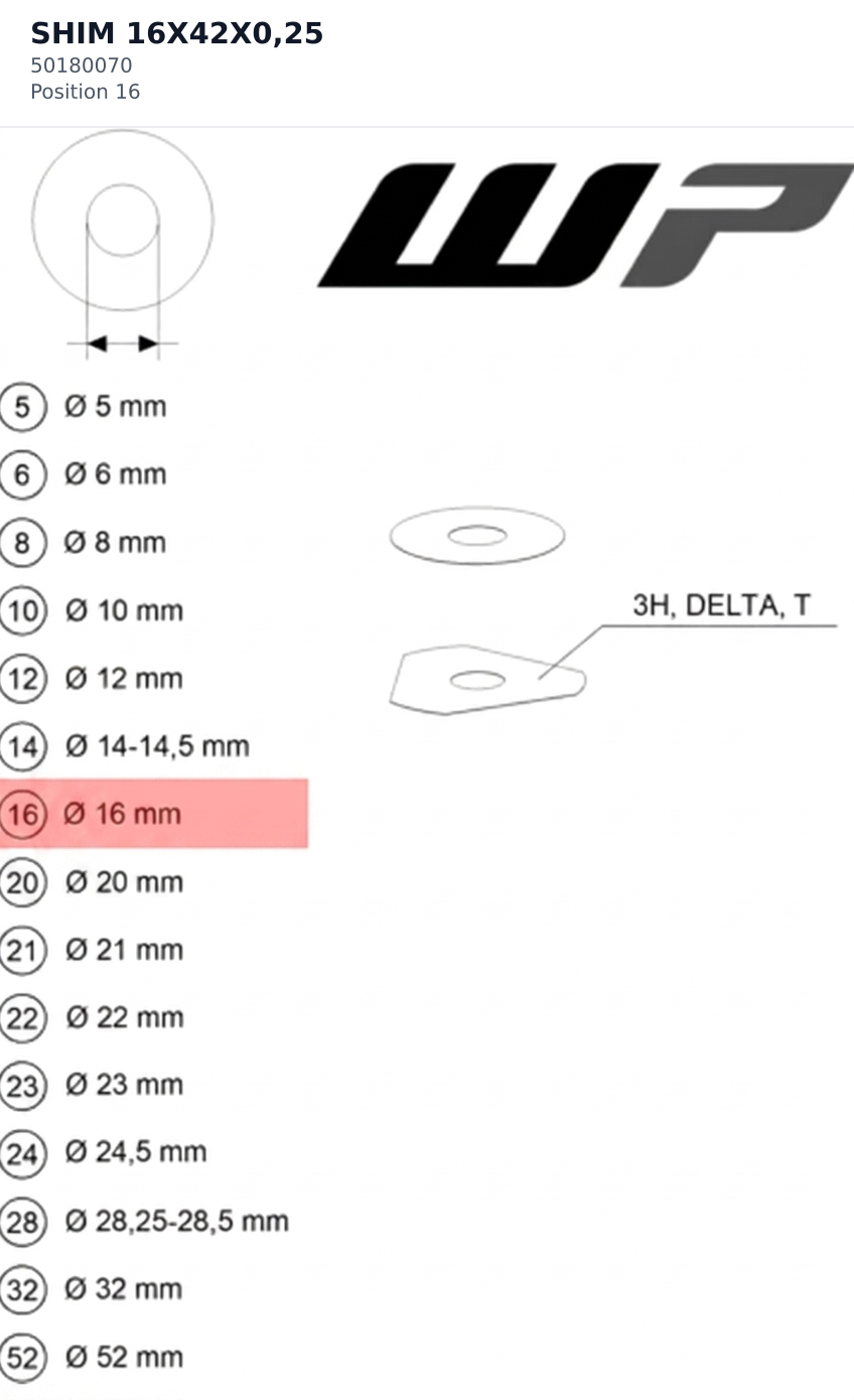 Diagram preview: SHIM 16X42X0,25 (50180070)