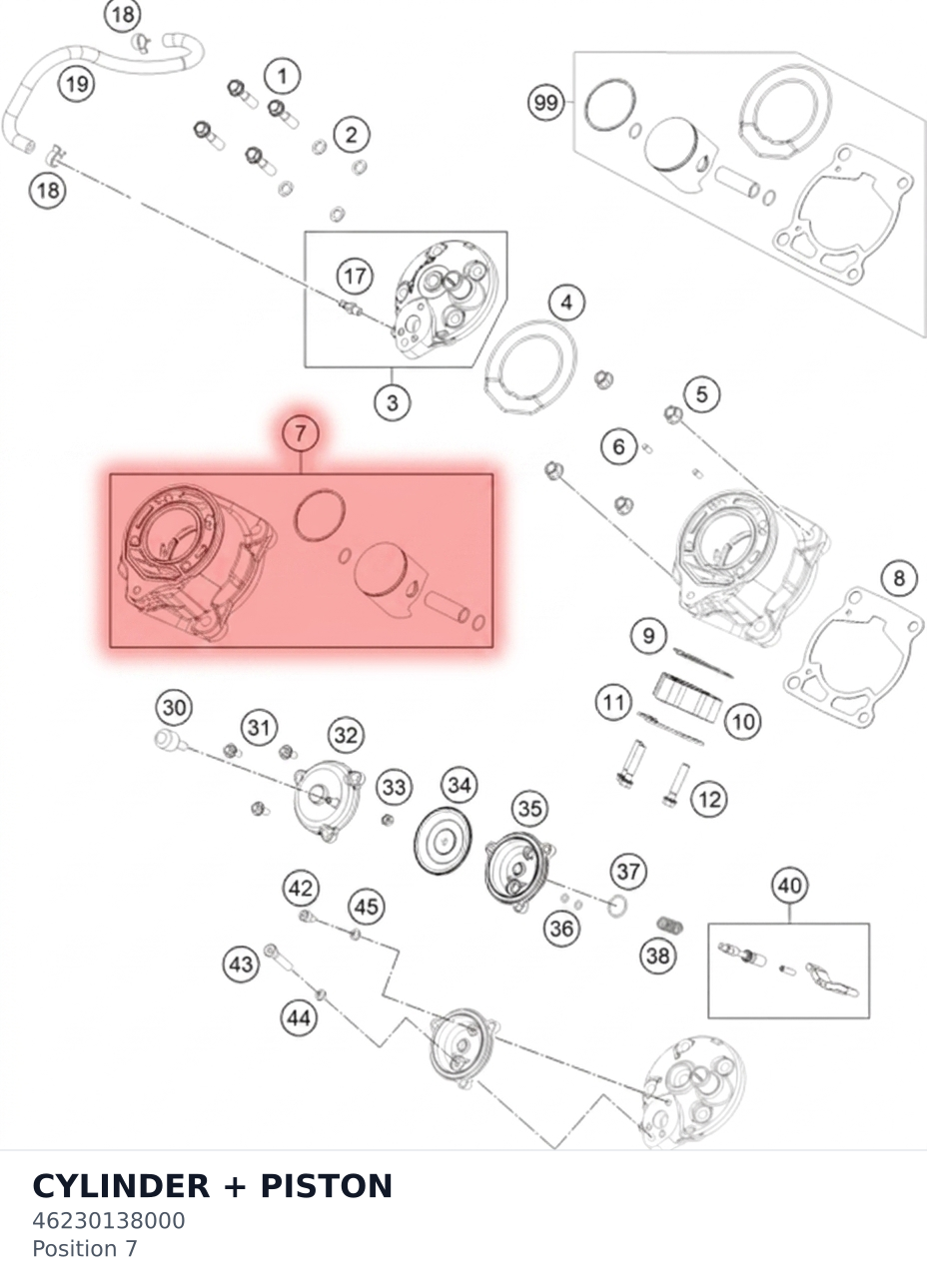 Diagram preview: CYLINDER + PISTON (46230138000)