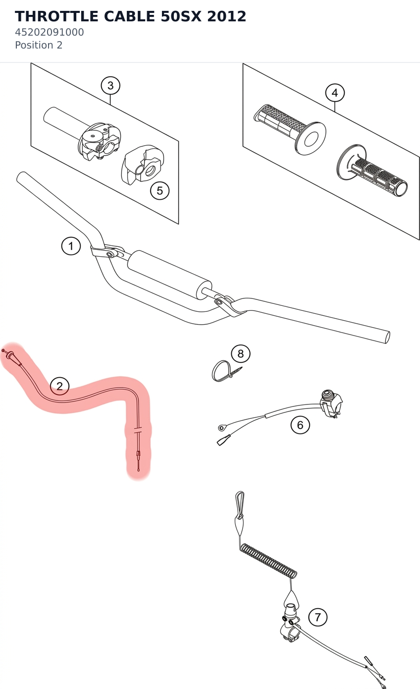 Diagram preview: THROTTLE CABLE 50SX 2012 (45202091000)