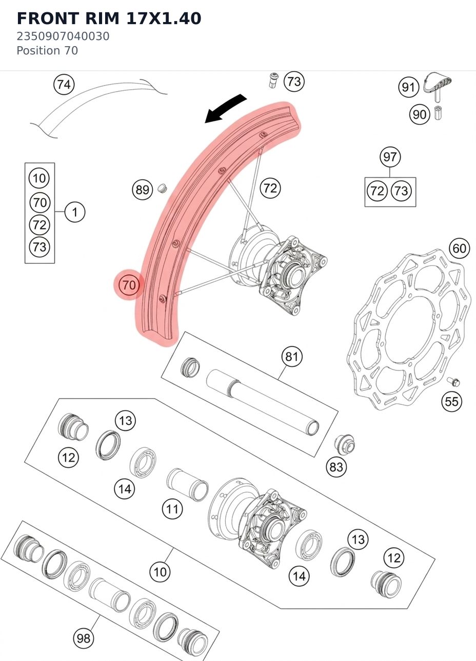 Diagram preview: FRONT RIM 17X1.40 (2350907040030)