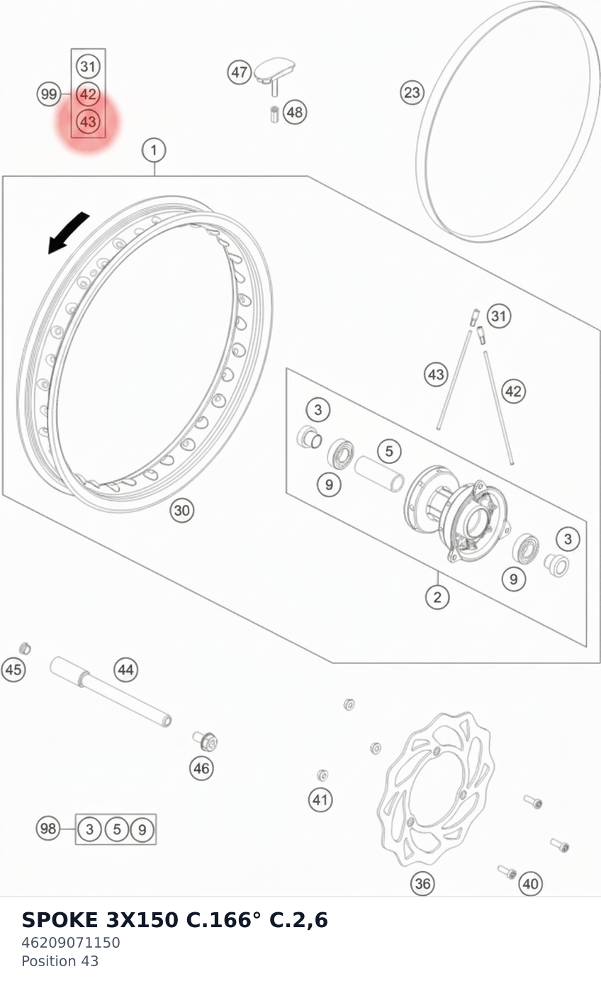 Diagram preview: SPOKE 3X150 C.166° C.2,6 (46209071150)