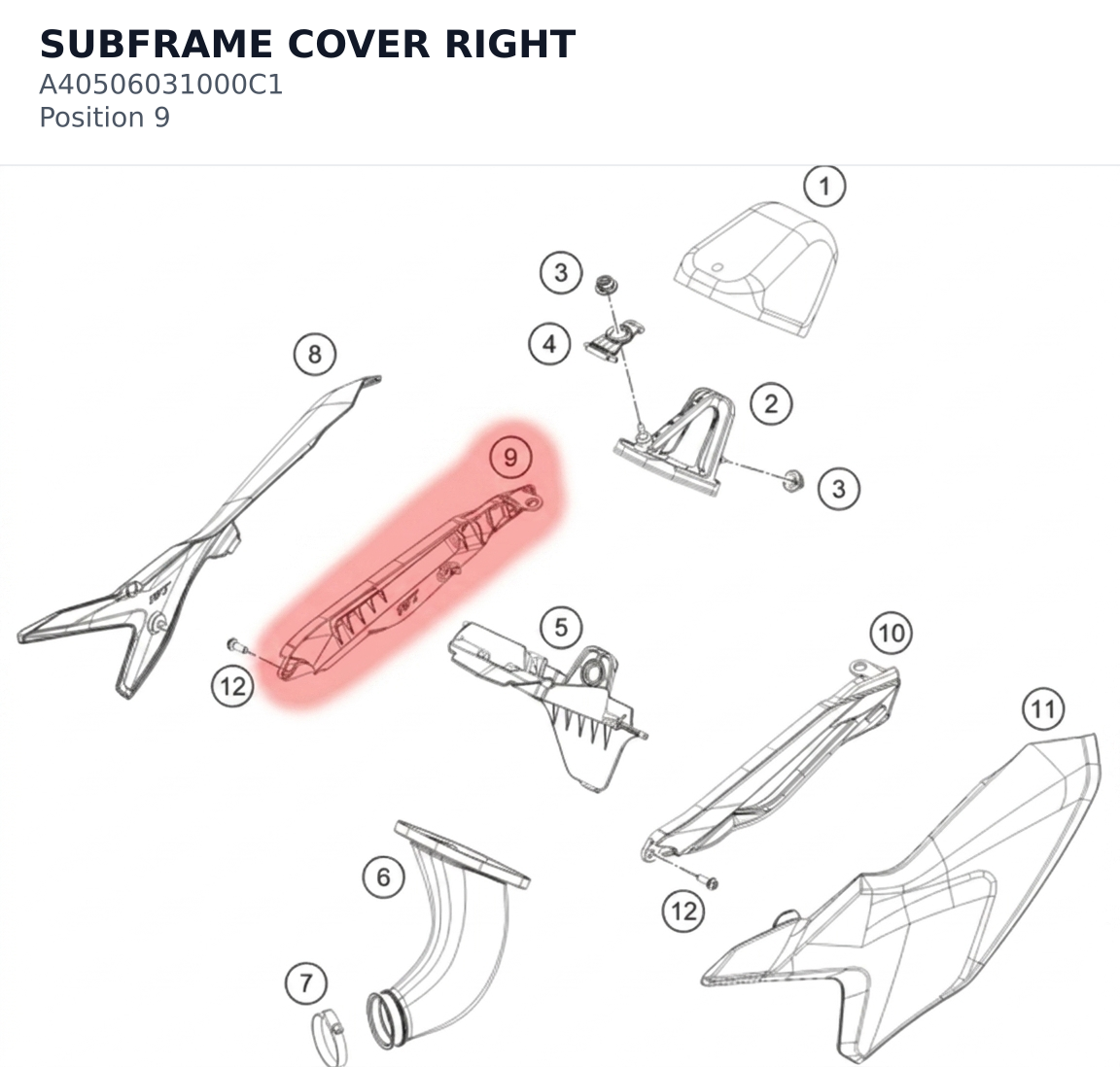 Diagram preview: SUBFRAME COVER RIGHT (A40506031000C1)