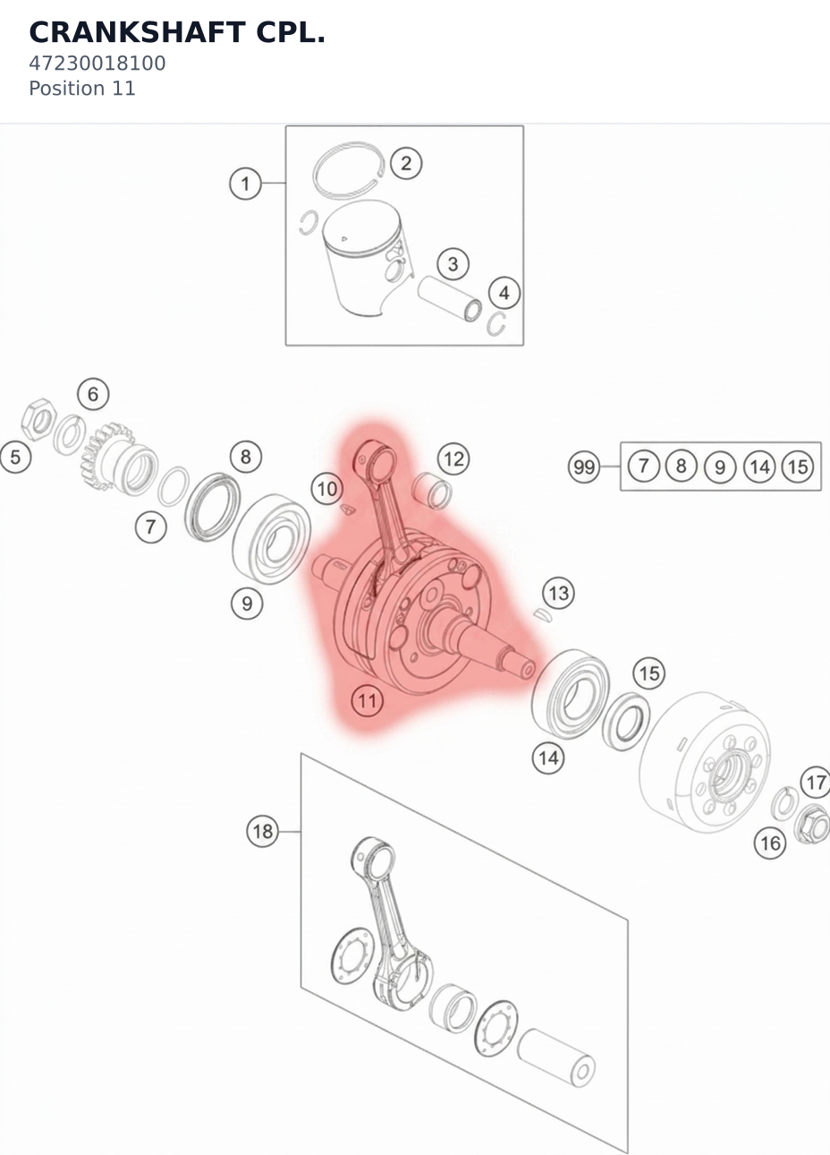 Diagram preview: CRANKSHAFT CPL. (47230018100)