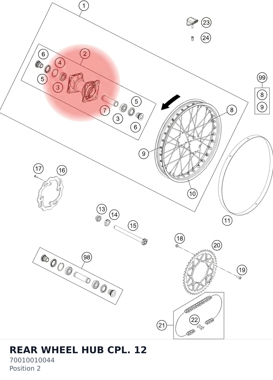 Diagram preview: REAR WHEEL HUB CPL. 12 (70010010044)