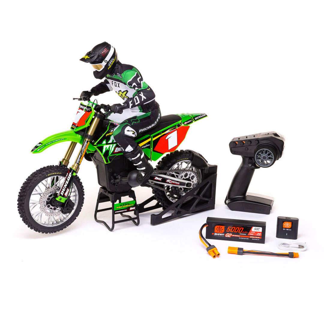 1/4 Promoto1/4 Promoto-MX Motorcycle RTR with Battery and Charger, Pro Circuit - Green - Losi - LOS06002