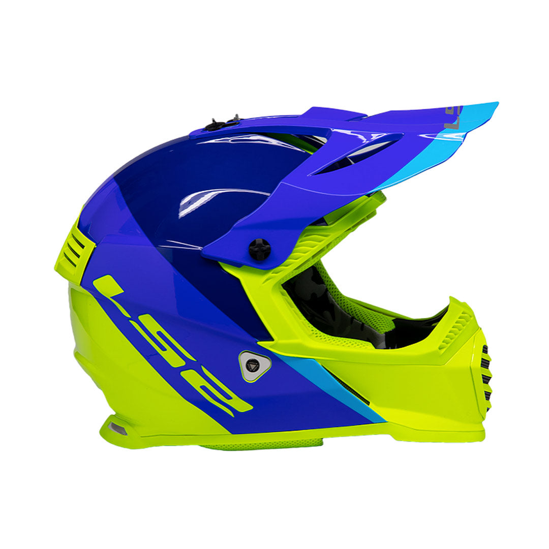 LS2 Gate Youth Launch Full Face MX Motorcycle Helmet Matte Blue/Hi Viz