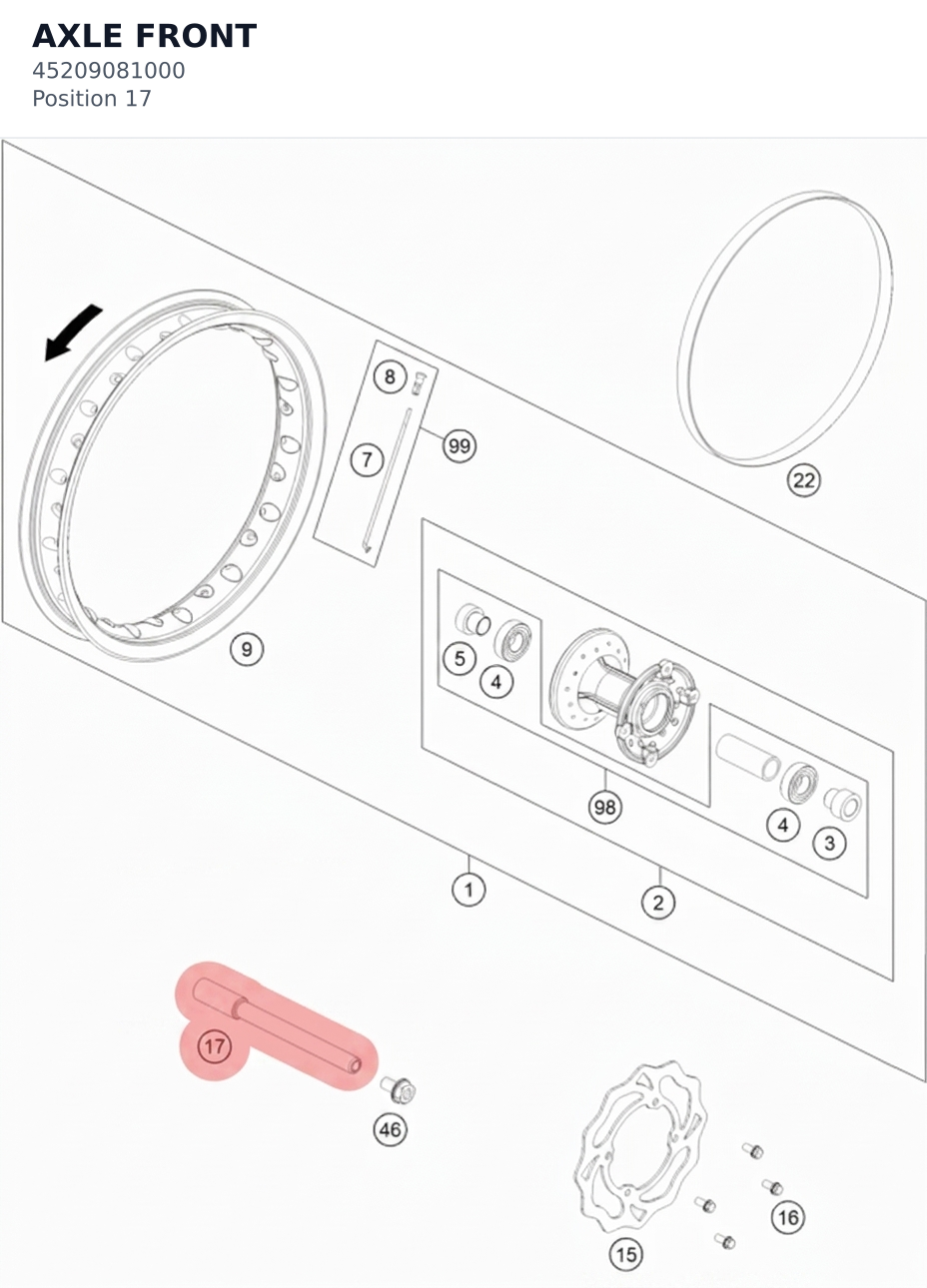 Diagram preview: AXLE FRONT (45209081000)