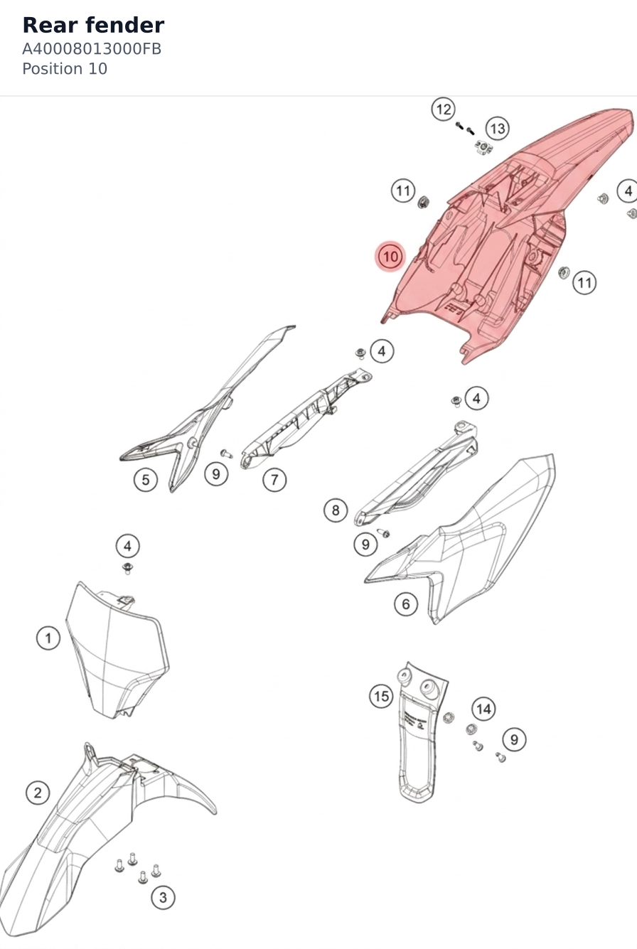 Diagram preview: Rear fender (A40008013000FB)
