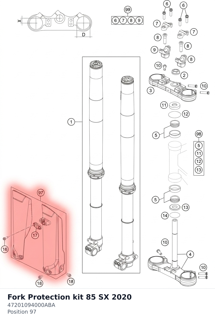Diagram preview: Fork Protection kit 85 SX 2020 (47201094000ABA)