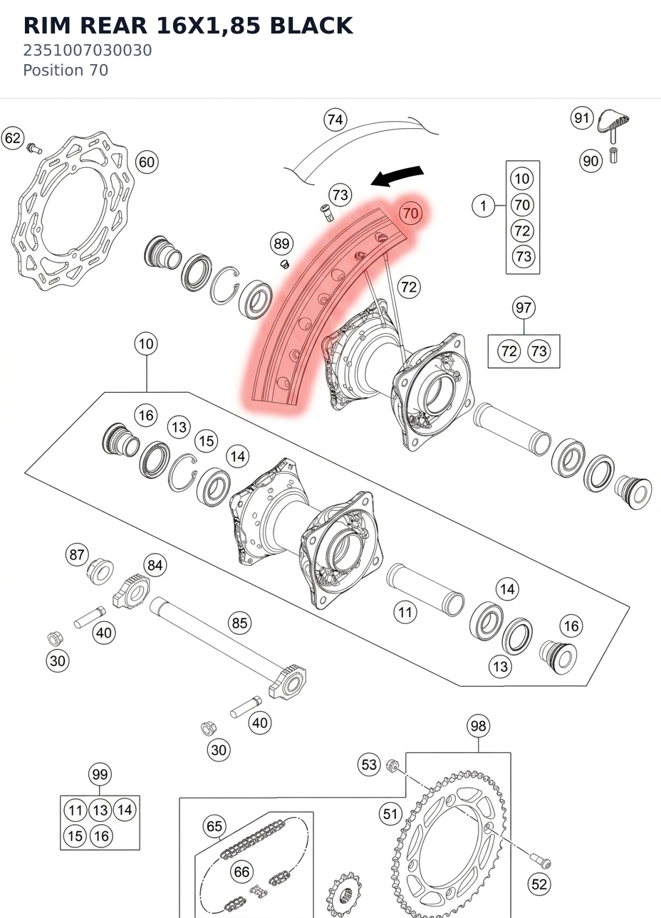 Diagram preview: RIM REAR 16X1,85 BLACK (2351007030030)