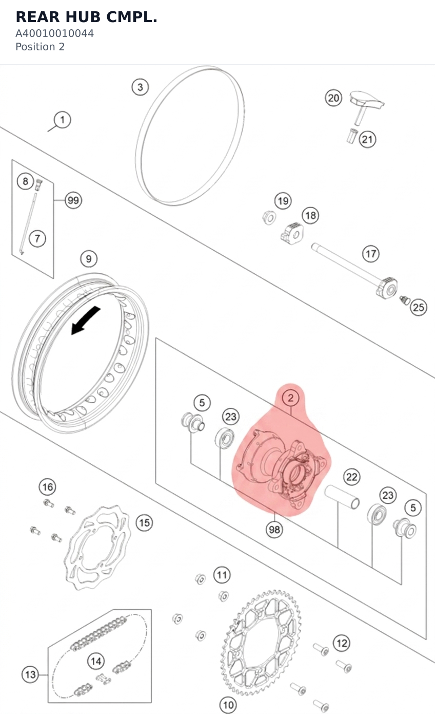 Diagram preview: REAR HUB CMPL. (A40010010044)