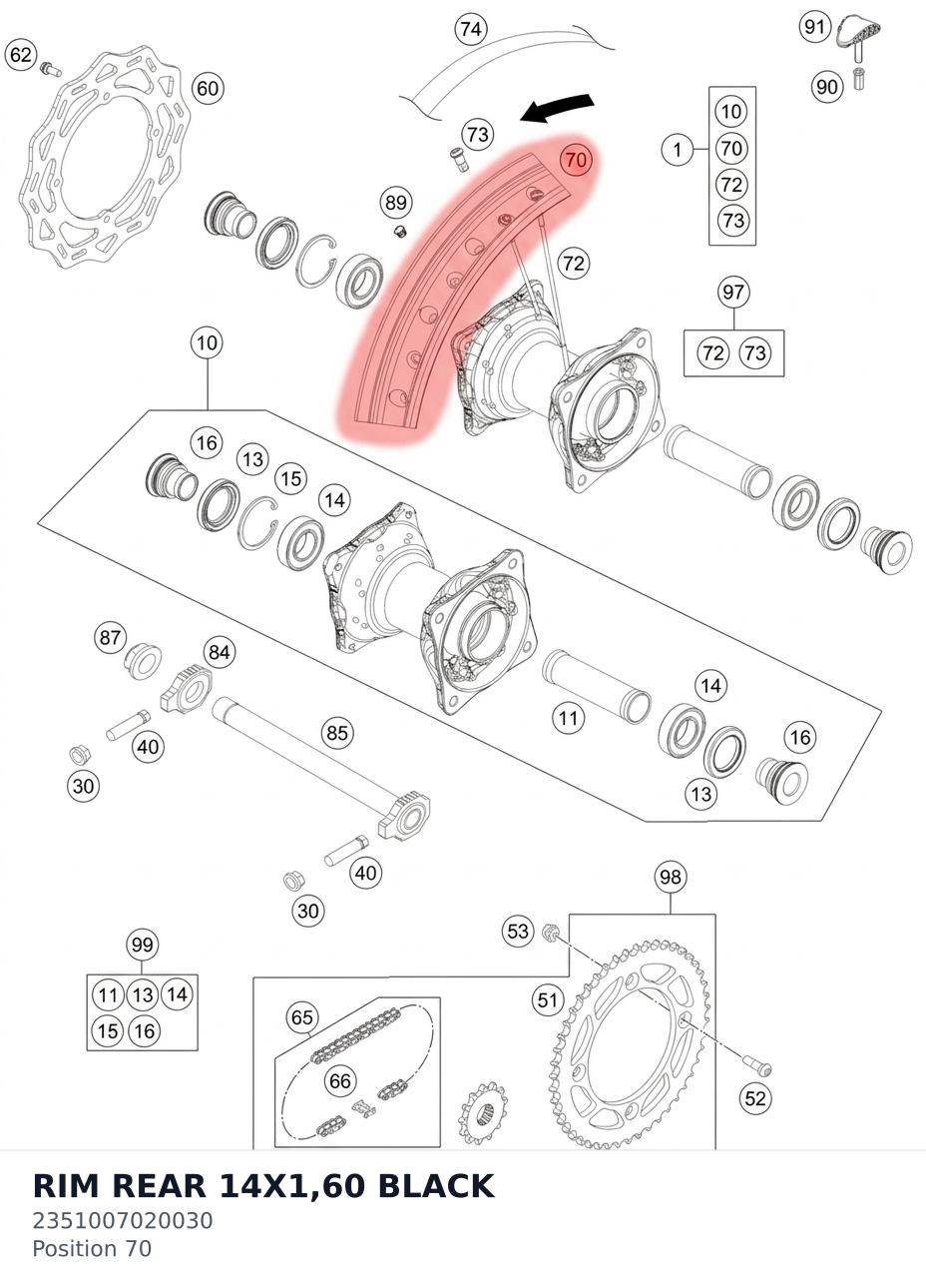 Diagram preview: RIM REAR 14X1,60 BLACK (2351007020030)