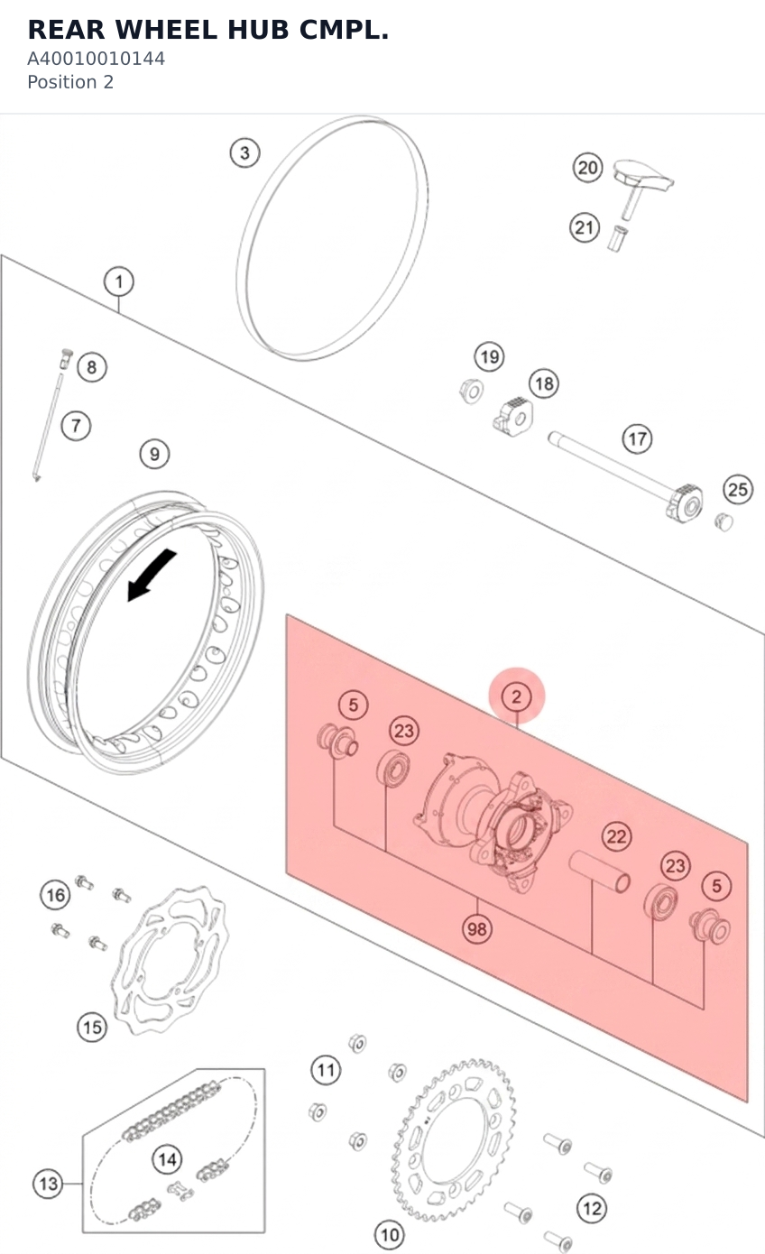 Diagram preview: REAR WHEEL HUB CMPL. (A40010010144)