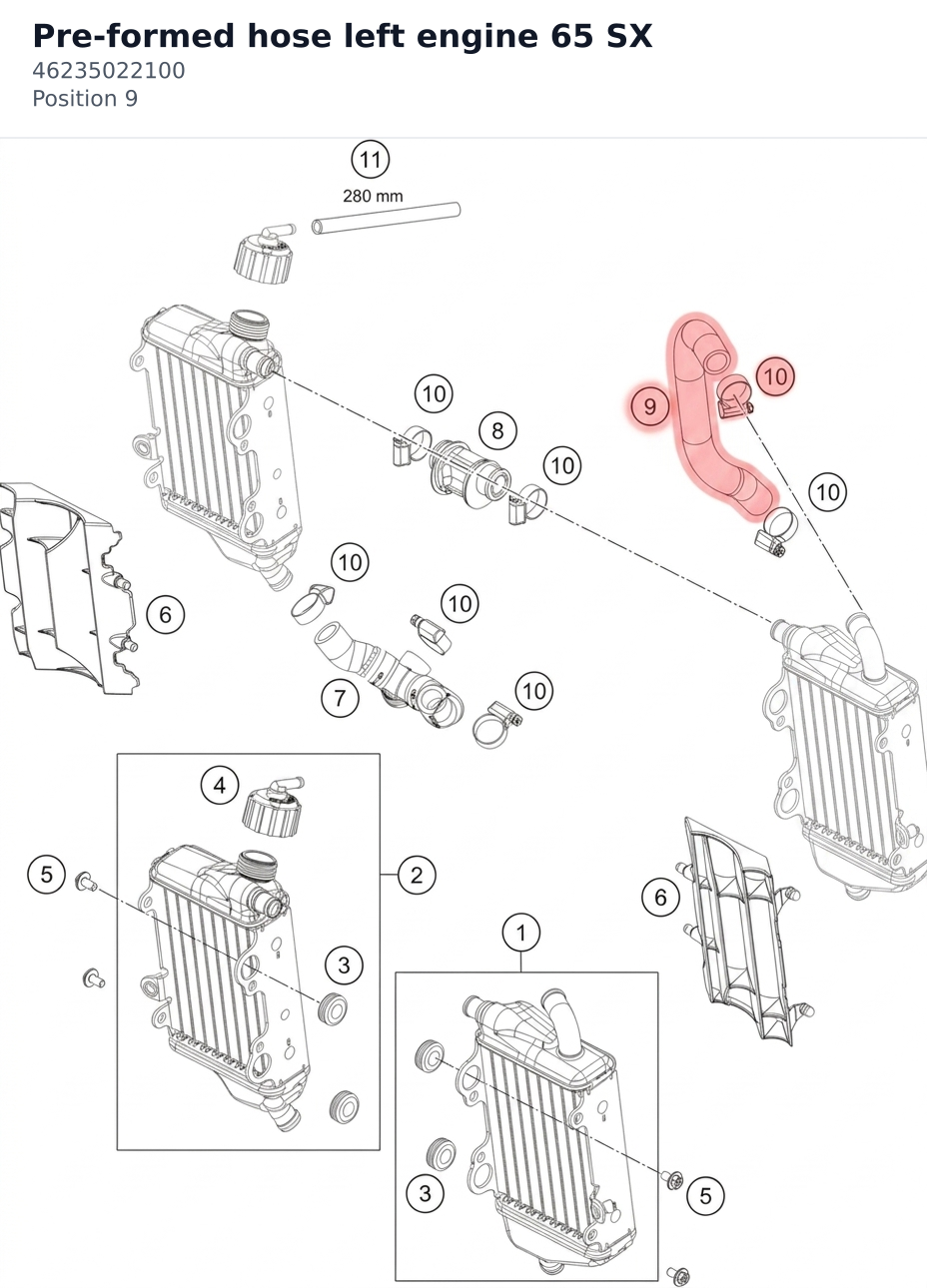 Diagram preview: Pre-formed hose left engine 65 SX (46235022100)
