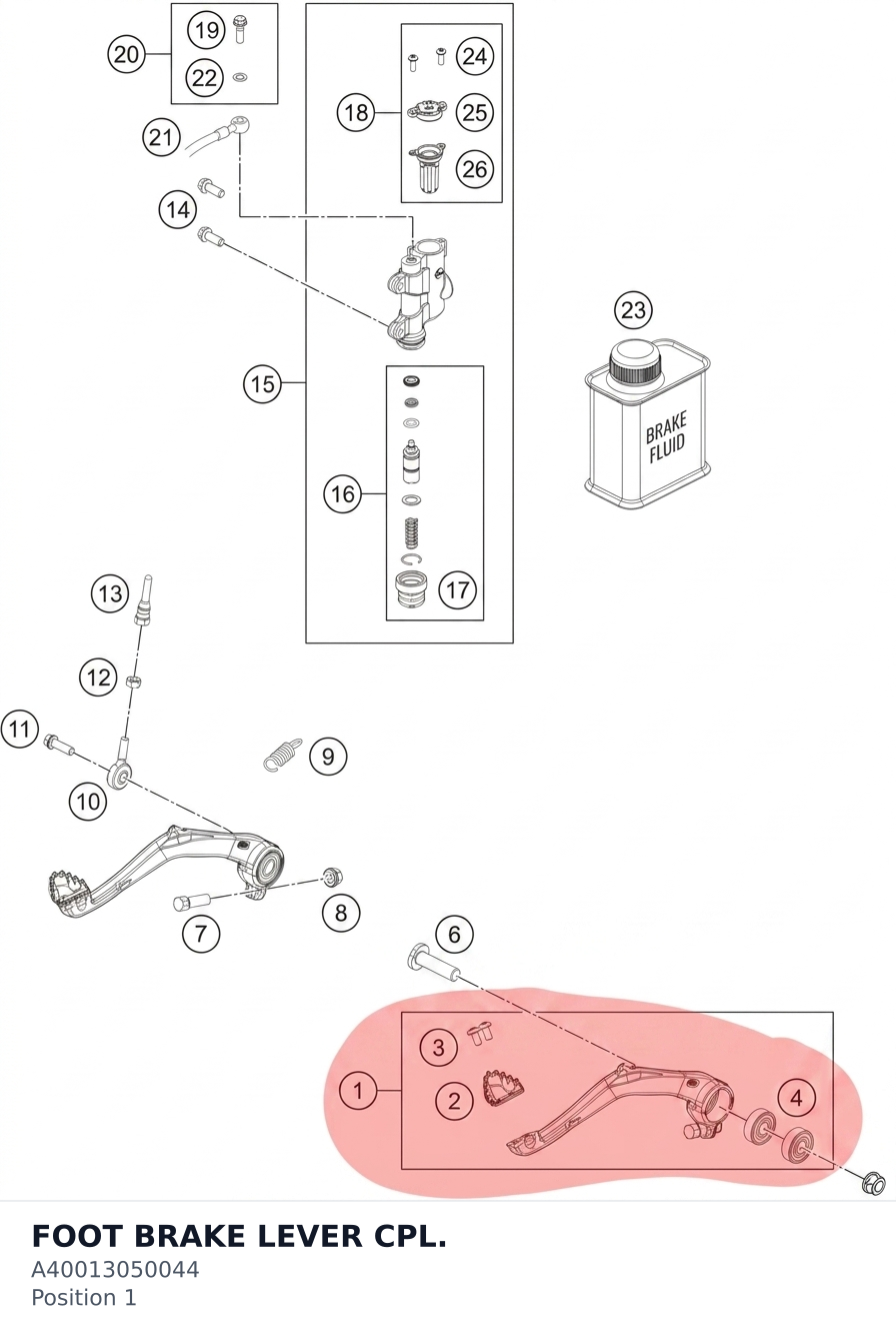 Diagram preview: FOOT BRAKE LEVER CPL. (A40013050044)