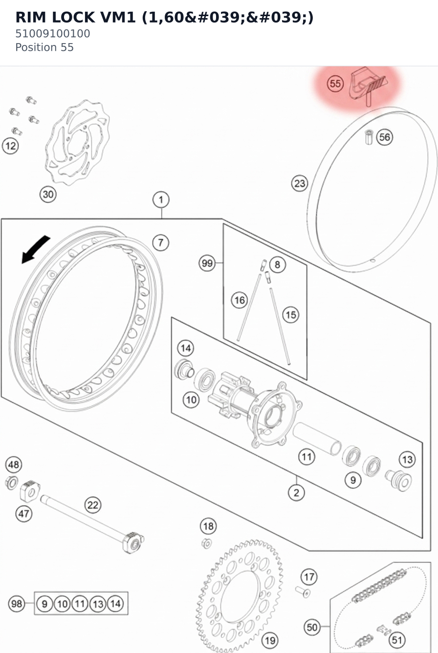 Diagram preview: RIM LOCK VM1 (1,60'') (51009100100)