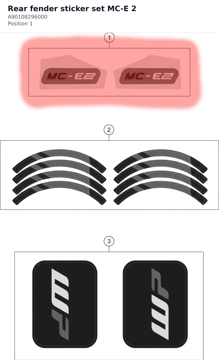 Diagram preview: Rear fender sticker set MC-E 2 (A90108296000)
