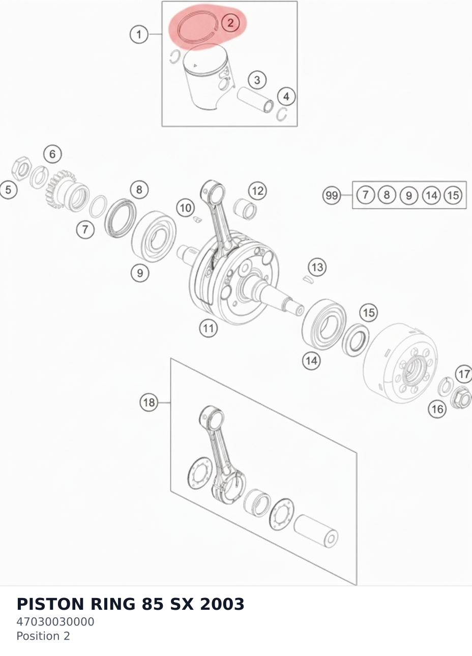 Diagram preview: PISTON RING 85 SX 2003 (47030030000)