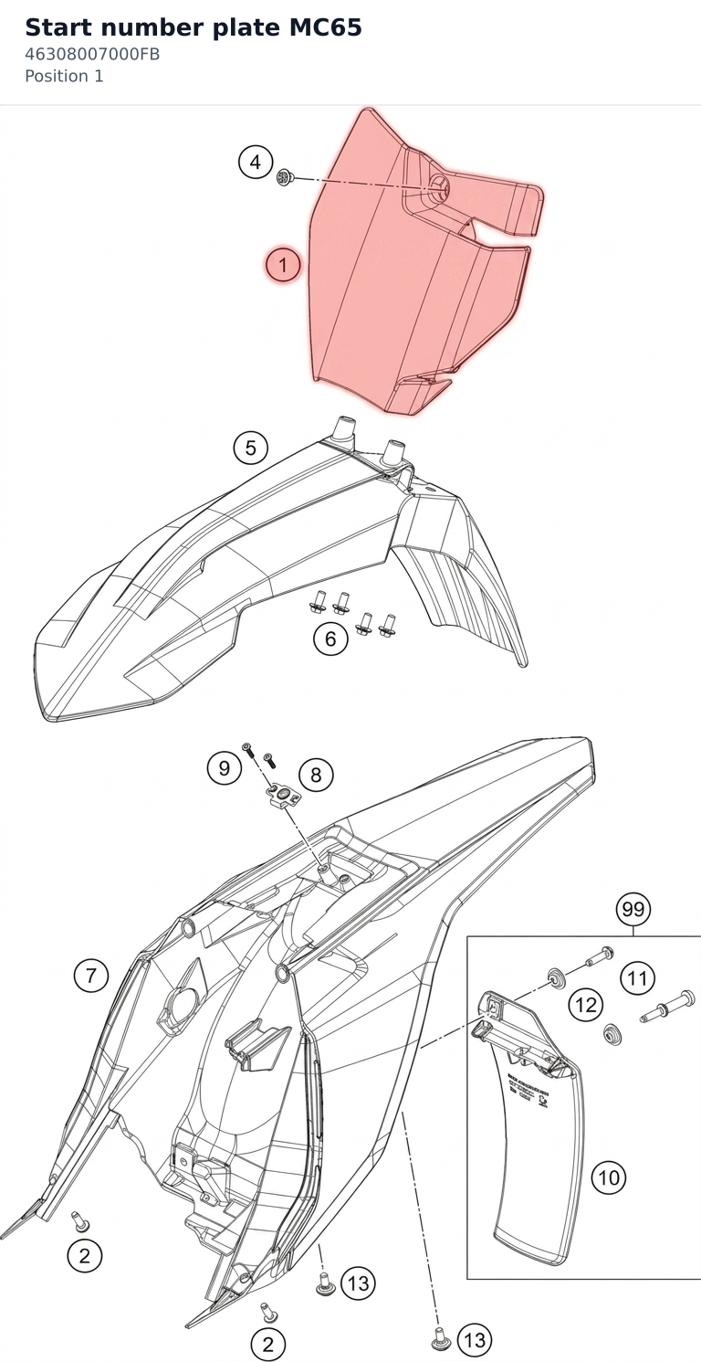 Diagram preview: Start number plate MC65 (46308007000FB)