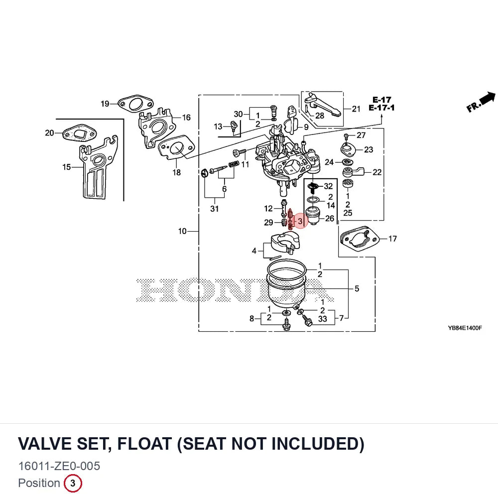 VALVE SET, FLOAT (SEAT NOT INCLUDED)