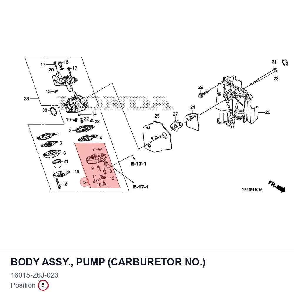 BODY ASSY., PUMP (CARBURETOR NO.)