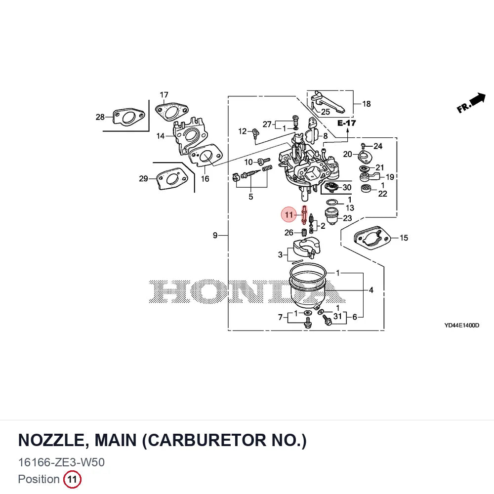 NOZZLE, MAIN (CARBURETOR NO.)