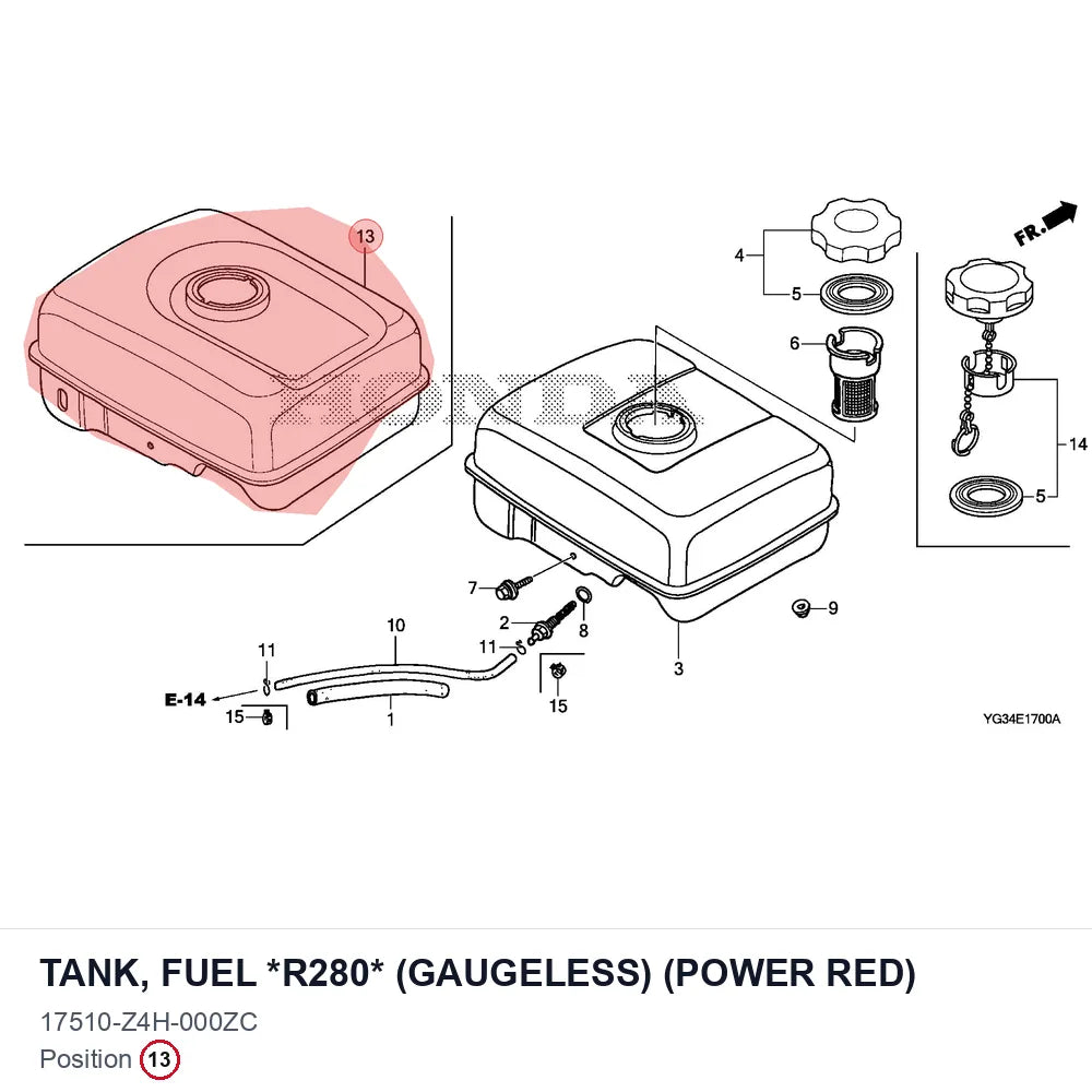 TANK, FUEL *R280* (GAUGELESS) (POWER RED)